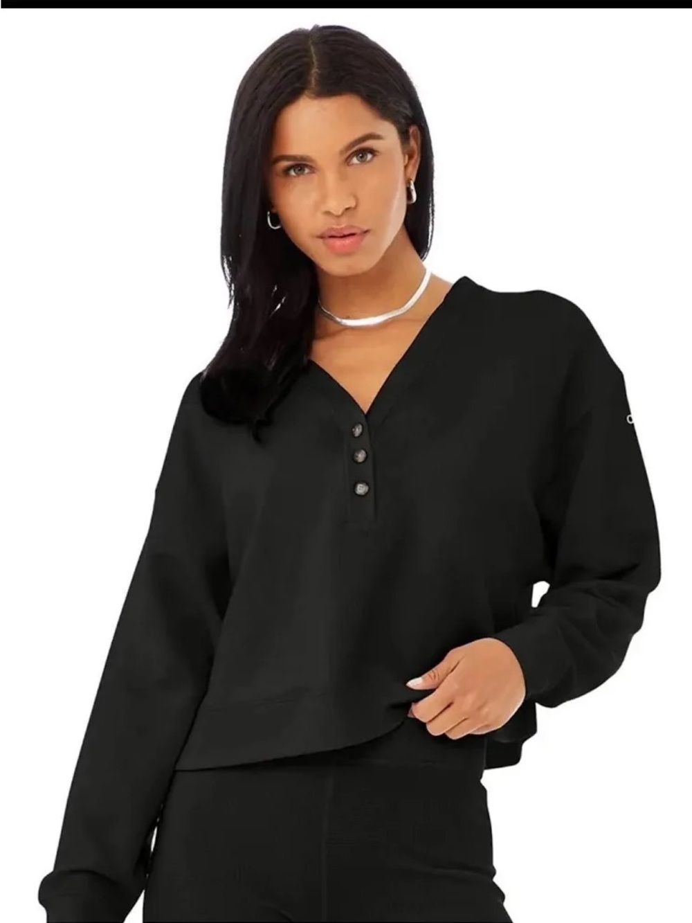 Alo Black Henley Long Sleeve Top